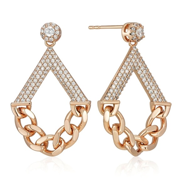 Rose Gold Natural Zircon Geometric Chain Drop Earrings - Picture 5 of 5